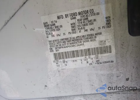 2016 Ford Edge Sport из США, поврежденный, VIN 2FMPK4AP0GBC24465